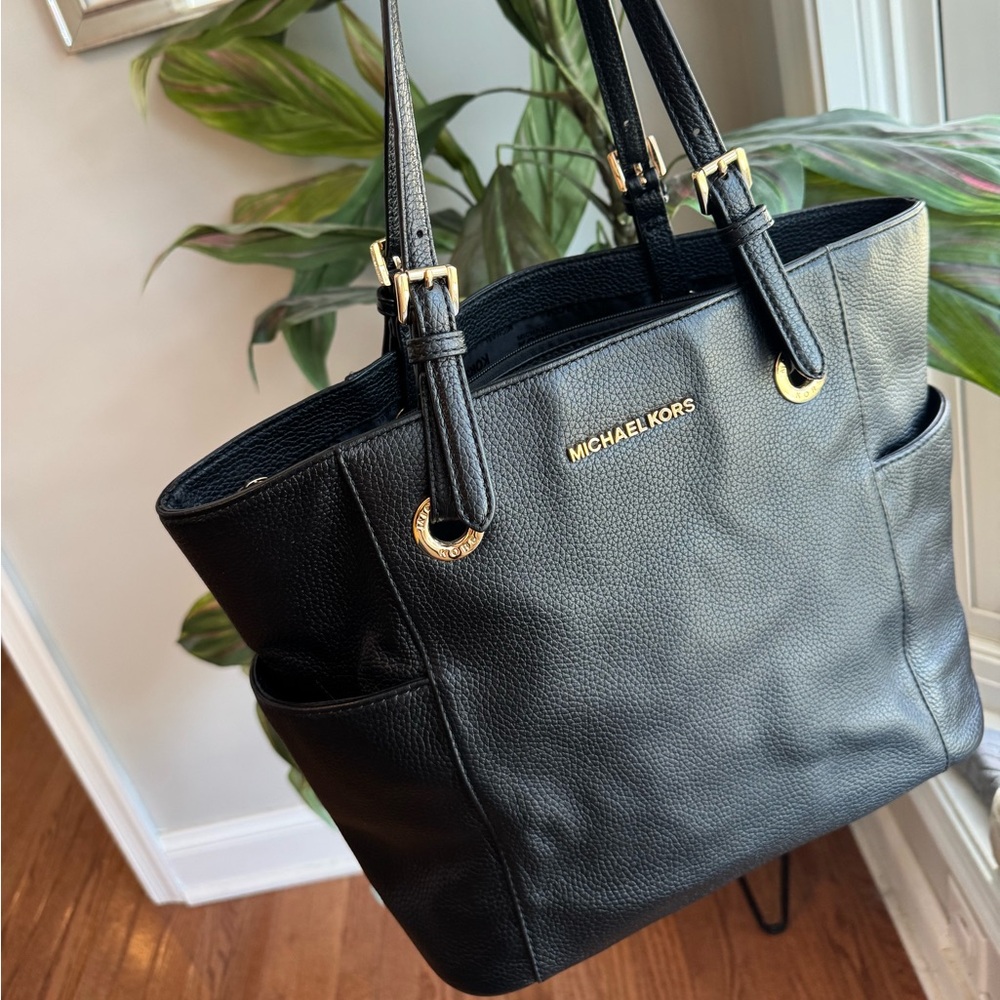 Michael Kors Jet Set Black Tote with Gold Accents